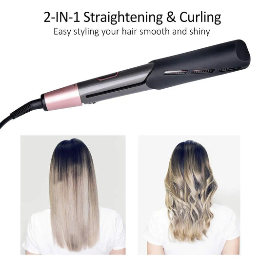 Professional 2 in 1 Hair Curler & Straightener Spiral Wave Curl And Flat Iron Styling Tools